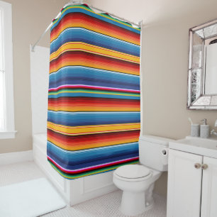 Blue Gold Red Mexican Sarape Duschvorhang