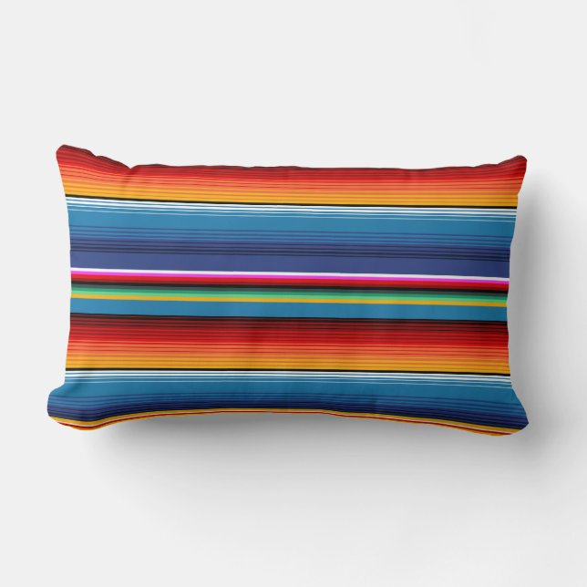Blue Gold Red Mexican Sarape Lendenkissen (Vorderseite)