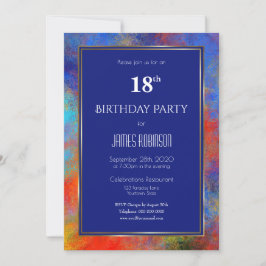 Blue Gold Red Watercolor 18. Geburtstagsparty Einladung