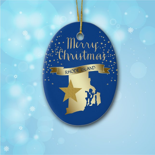 Blue Gold Rhode Island Star Keramikornament (Von Creator hochgeladen)