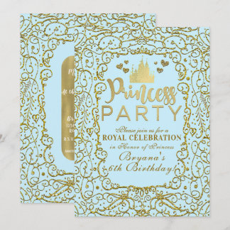 Blue & Gold Royal Burg PRINCESS PARTY Geburtstag Einladung