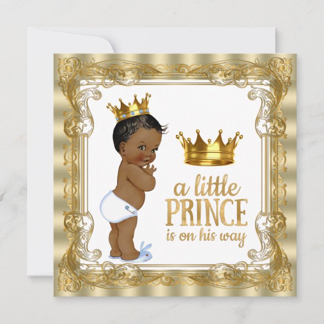 Blue Gold Royal Prince Baby Dusche Einladung (Vorderseite)