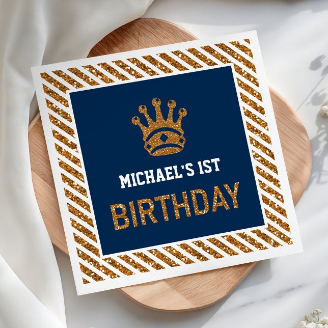 Blue Gold Royal Prince Crown Erster Geburtstag Serviette (Von Creator hochgeladen)