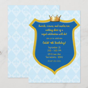 Blue & Gold Royal Shield & Crown Prince Party Einladung