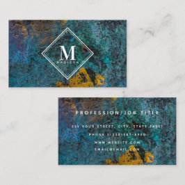 Blue Gold Rust Metallic Texture Monogram Initial Visitenkarte