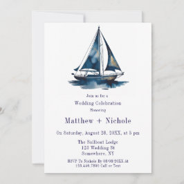 Blue & Gold Sailboat Nautical Wedding Celebration  Einladung