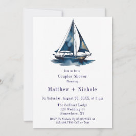 Blue & Gold Sailboat Nautical Wedding Shower Einladung