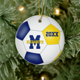 Blue Gold School Sports Team Soccer Keramik Ornament