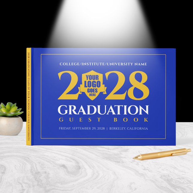 Blue Gold School Uni University Abschluss Gästebuch (Blue Gold School / College / University Graduation Guest Book Cover Photo (front))