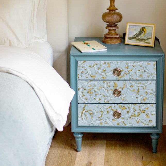 Blue Gold Scroll Swirt Vintages Muster Decoupage Seidenpapier (Von Creator hochgeladen)
