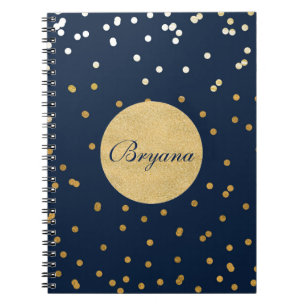 Blue & Gold Shiny Confetti Dots Modernes Notebook Notizblock
