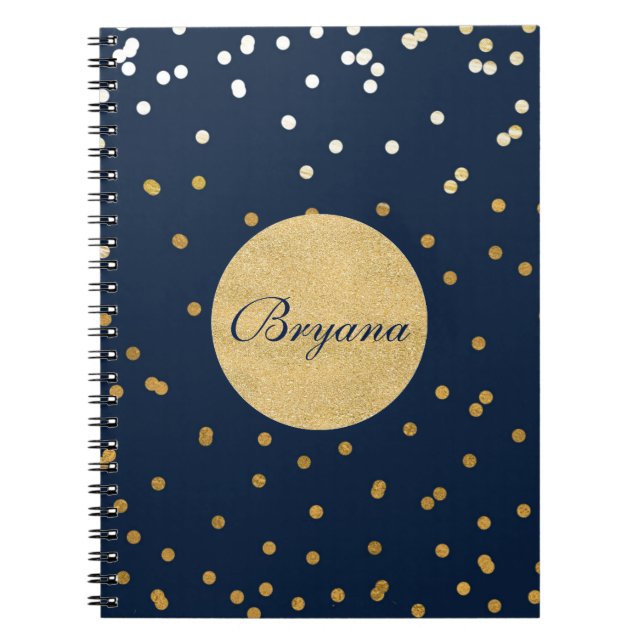 Blue & Gold Shiny Confetti Dots Modernes Notebook Notizblock (Vorderseite)