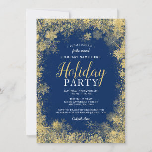 Blue Gold Snowflags Corporate Holiday Party Einladung