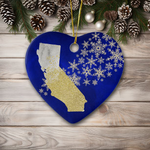 Blue Gold Snowflake California Keramik Ornament