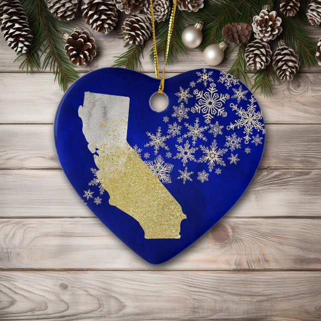 Blue Gold Snowflake California Keramik Ornament (Von Creator hochgeladen)
