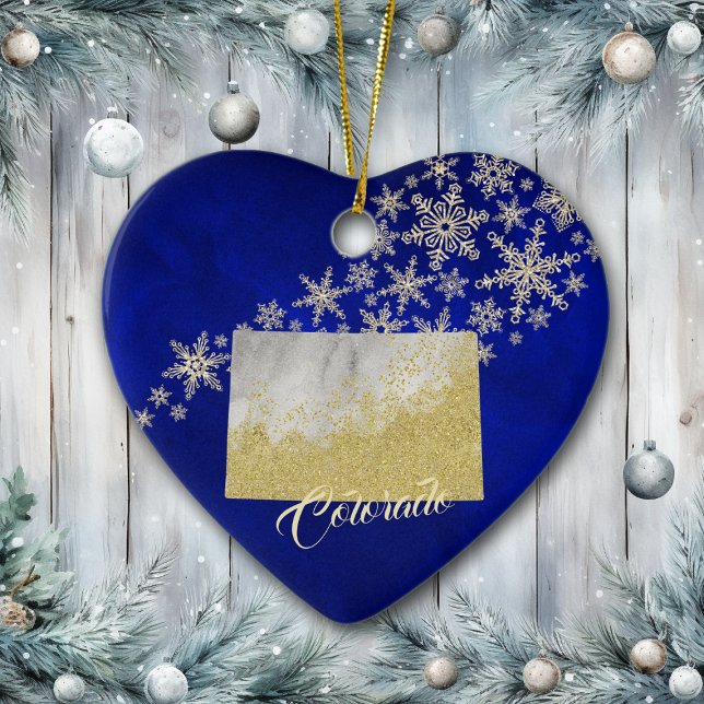 Blue Gold Snowflake Colorado Keramik Ornament (Von Creator hochgeladen)