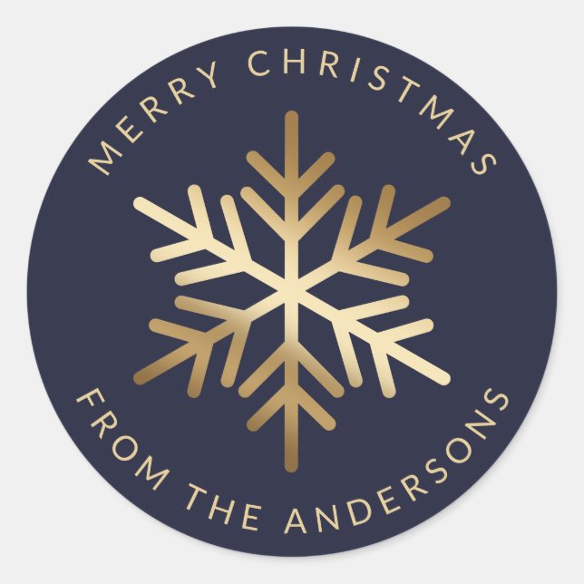 Blue Gold Snowflake Family Merry Christmas Runder Aufkleber (Vorderseite)