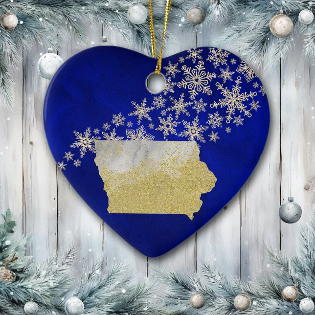 Blue Gold Snowflake Iowa Keramik Ornament (Von Creator hochgeladen)