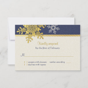 Blue Gold Snowflake Winter Hochzeitskarte RSVP Karte