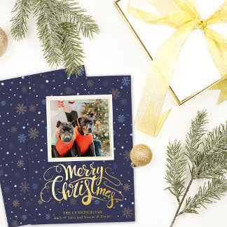 Blue Gold Snowflakes Frohe Weihnachten Folien Feiertagskarte