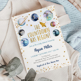 Blue Gold Space Countdown beginnt mit der Baby Dus Einladung