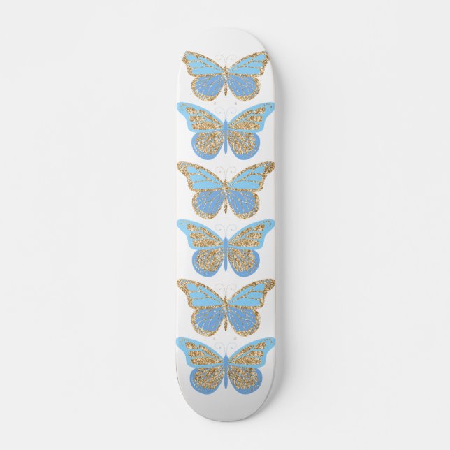 Blue Gold Sparkle Butterfells Skateboard (Vorne)