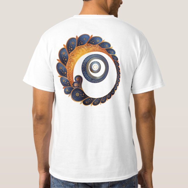 Blue & Gold Spiral Mandala - Zweiseitiges T-Shirt (Rückseite)