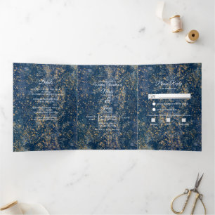 Blue Gold Spritzer Modern Trifold Wedding Program Dreifach Gefaltete Einladung