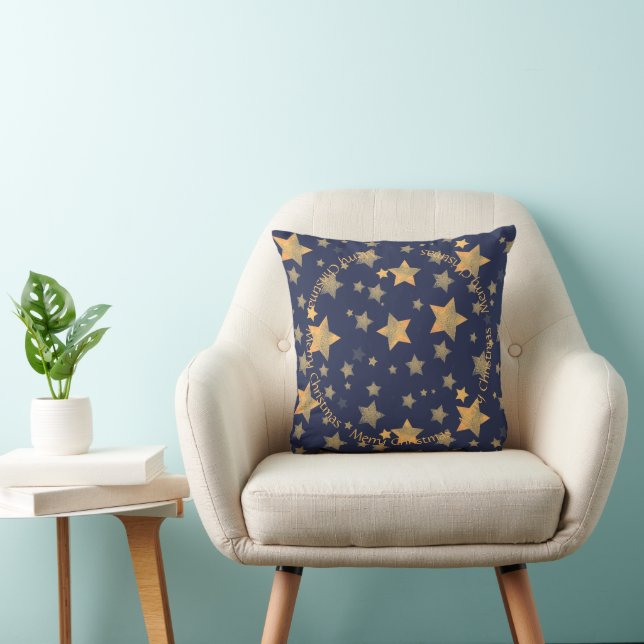 Blue Gold Star Elegant Chic Moderne frohe Weihnach Kissen (Stuhl )
