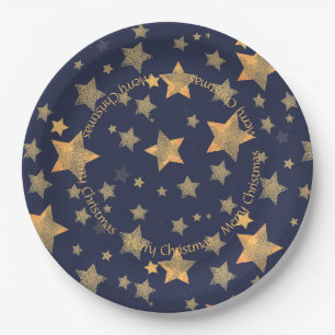 Blue Gold Star Muster Elegante Pappteller