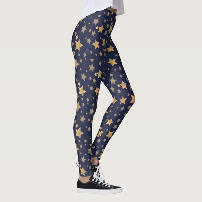 Blue & Gold Star Pattern Weihnachten Leggings (Rechts)