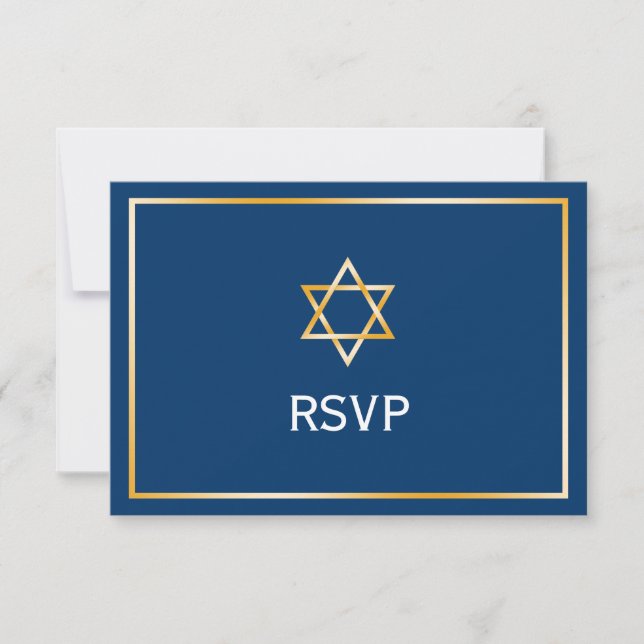 Blue Gold Star von David Bar Mitzvah UAWG RSVP Karte (Vorderseite)