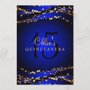 Blue & Gold Stardust Quinceañera Einladung