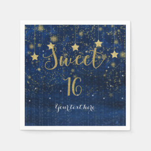 Blue & Gold Starry Celestial Sky Sweet 16 Party Serviette