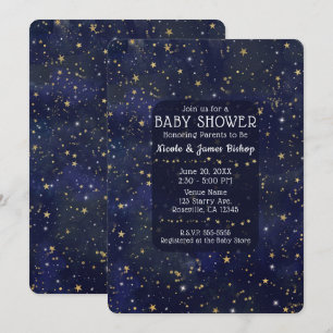 Blue & Gold Starry Night Sky Celestial Baby Dusche Einladung