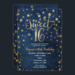 Blue & Gold Stars Celestial Sky Sweet 16 Party Einladung<br><div class="desc">Passen Sie für jedes Ereignis auf beiden Seiten jede gewollt Art an.</div>