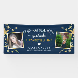 Blue & Gold Stars Foto Gratulationen Graduate Banner
