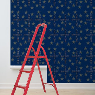 Blue Gold Stars Sweet Dreams Pattern Peel Stick Tapete