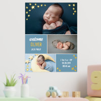 Blue Gold Stars Welcome Baby Boy Foto Collage