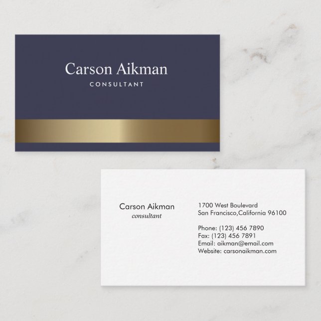 Blue Gold Strip Business Card Visitenkarte (Vorne/Hinten)