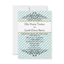 Blue Gold Stripe Blüh - Einladung zur Hochzeit 3x5
