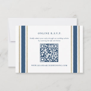 Blue Gold Stripe Nautical Wedding Online UAWG RSVP Karte