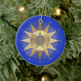 Blue Gold Sun Celestial Feierlichkeiten Keramik Ornament