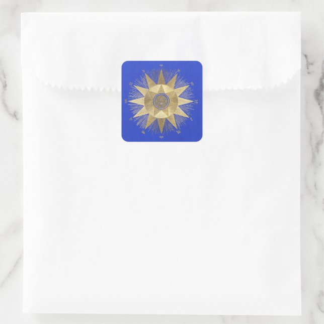Blue Gold Sun Celestial Feierlichkeiten Quadratischer Aufkleber (Tasche)