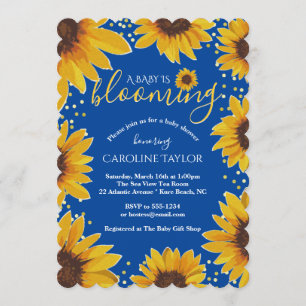 Blue & Gold Sunflower Baby Blooming Baby Shower Einladung