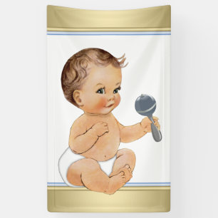 Blue Gold Süßer Junge Baby Shower Banner