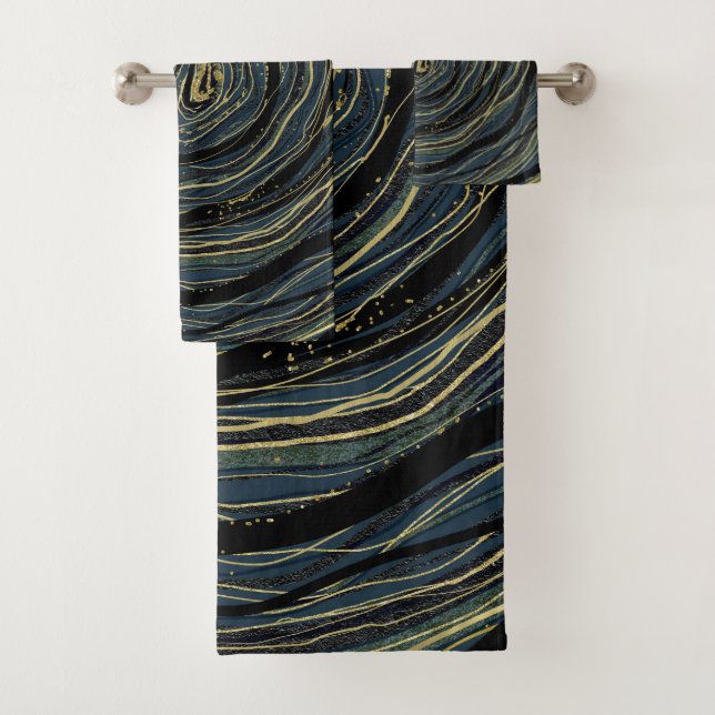 Blue Gold Swirl Glam Art Badhandtuch Set (Insitu)