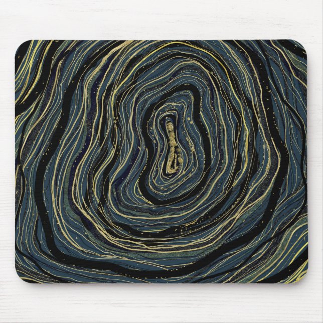 Blue Gold Swirl Glam Art Mousepad (Vorne)