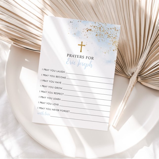 Blue Gold Taufe Gebet-Karte für Baby Card Einladungspostkarte (Matching Prayer Sign Available along with other matching items. )