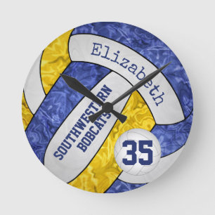 blue gold team colors girls volleyball room custom runde wanduhr